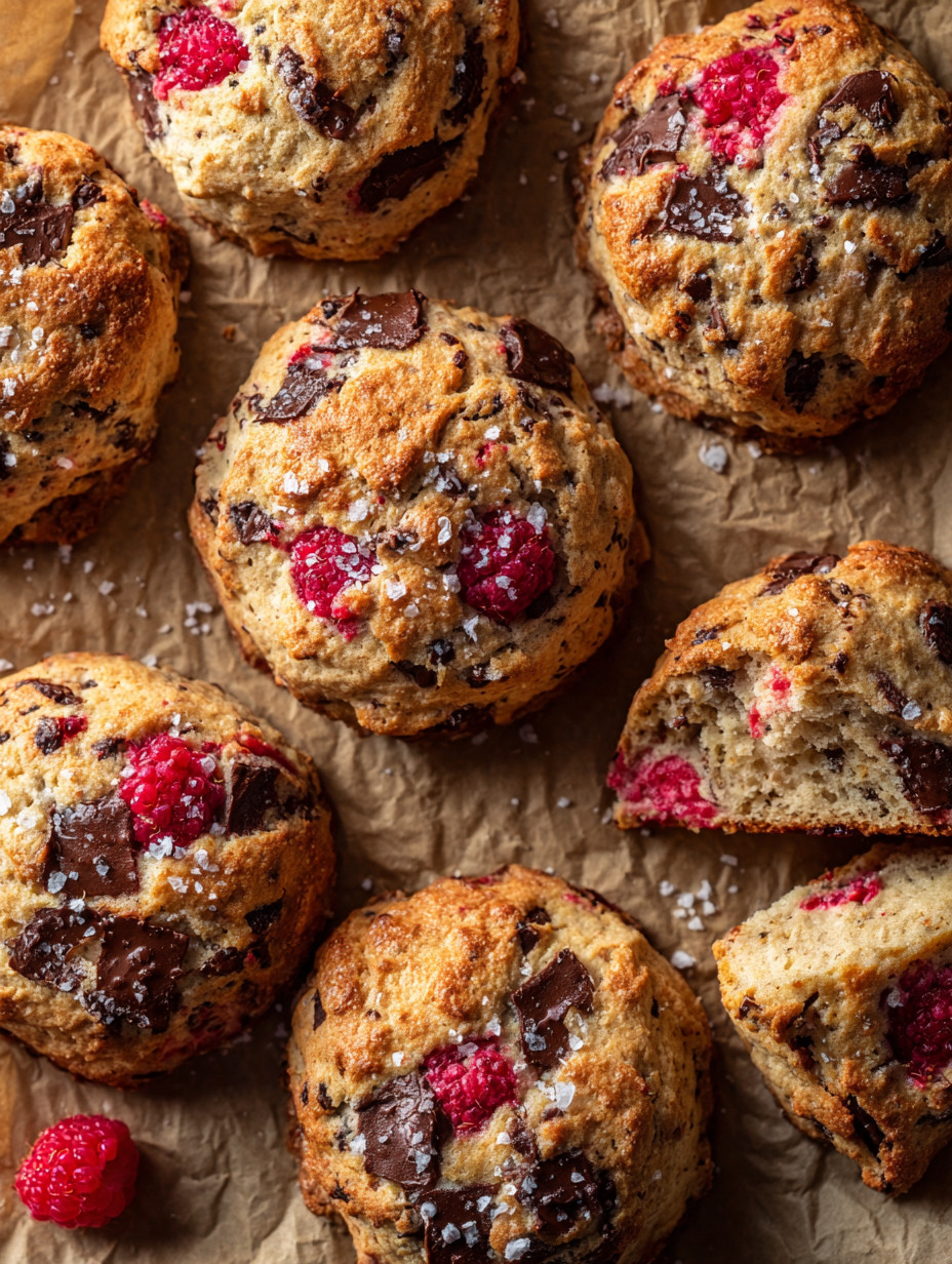 Eine Tafel mit verschiedenen Muffins, darunter einer mit Raspberry-Füllung.