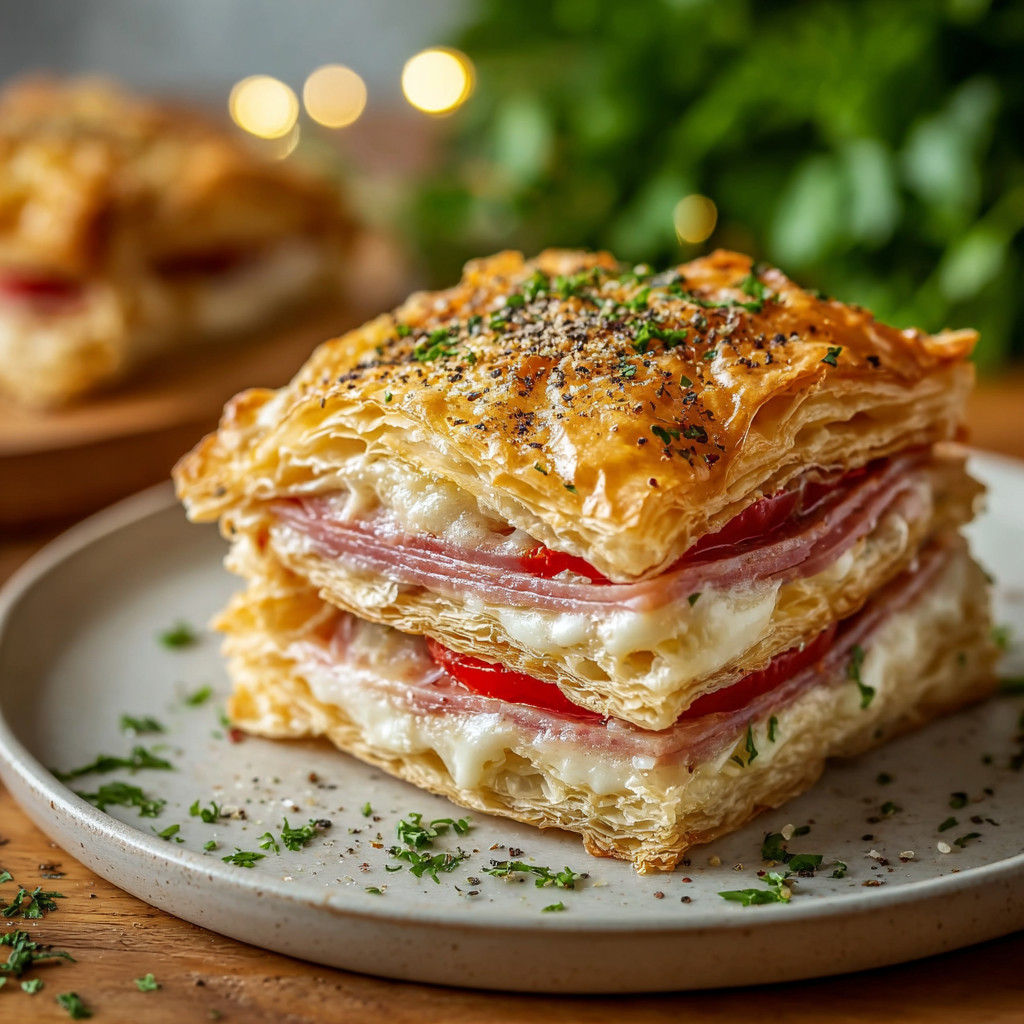 Ein weißer Teller mit einer Sandwich, die aus Tomaten, Käse und Salat besteht.