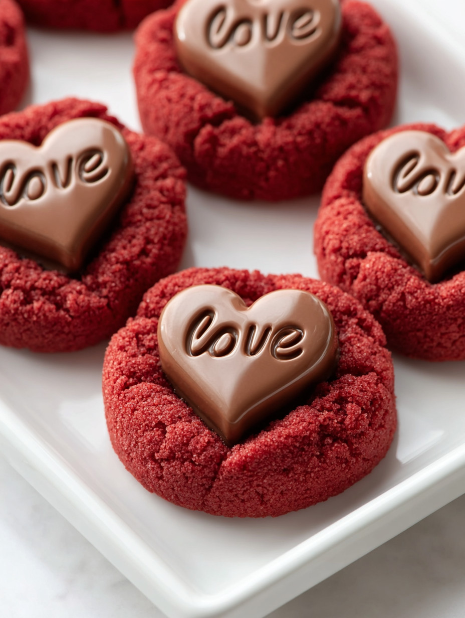 Eine Platte mit sechs kleinen, roten, schokoladigen Hearts, die mit "Love" geschrieben sind.