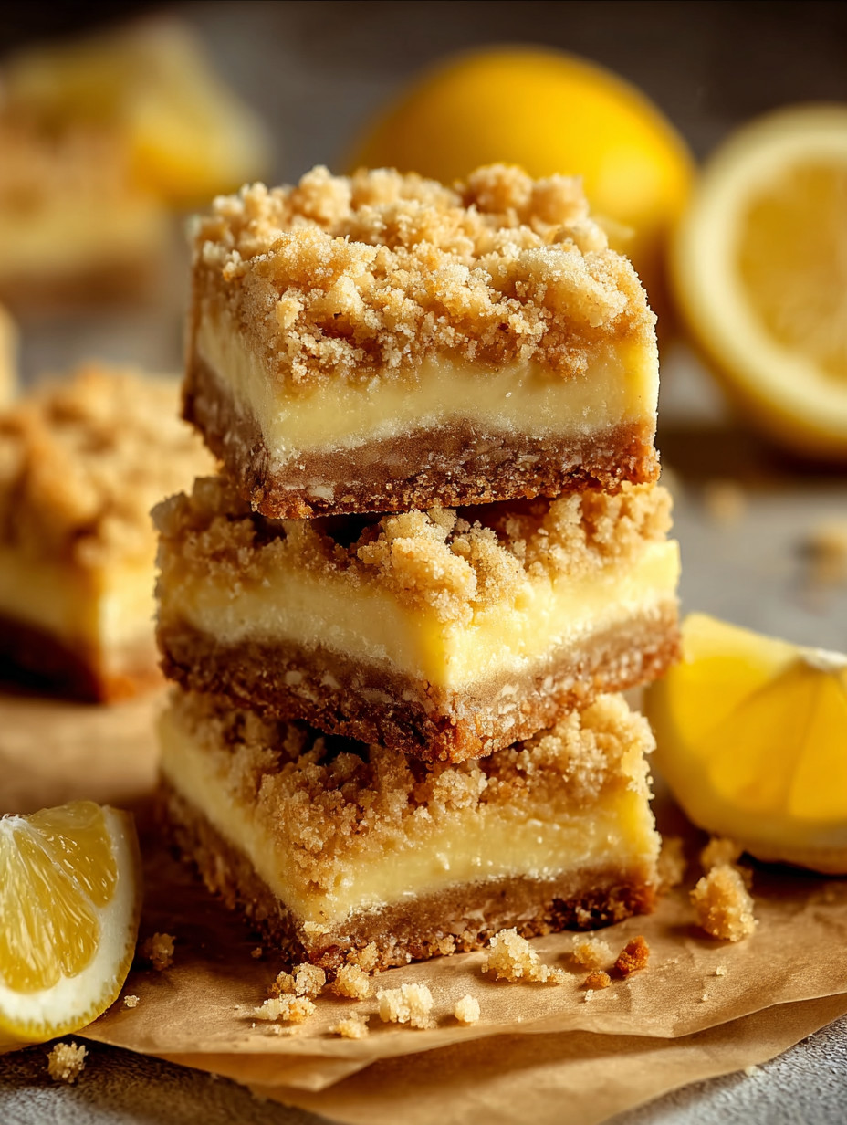 Eine Schicht aus Zucker, Butter, Eiern und Zitronen wird in drei Schichten auf einem Teller präsentiert.