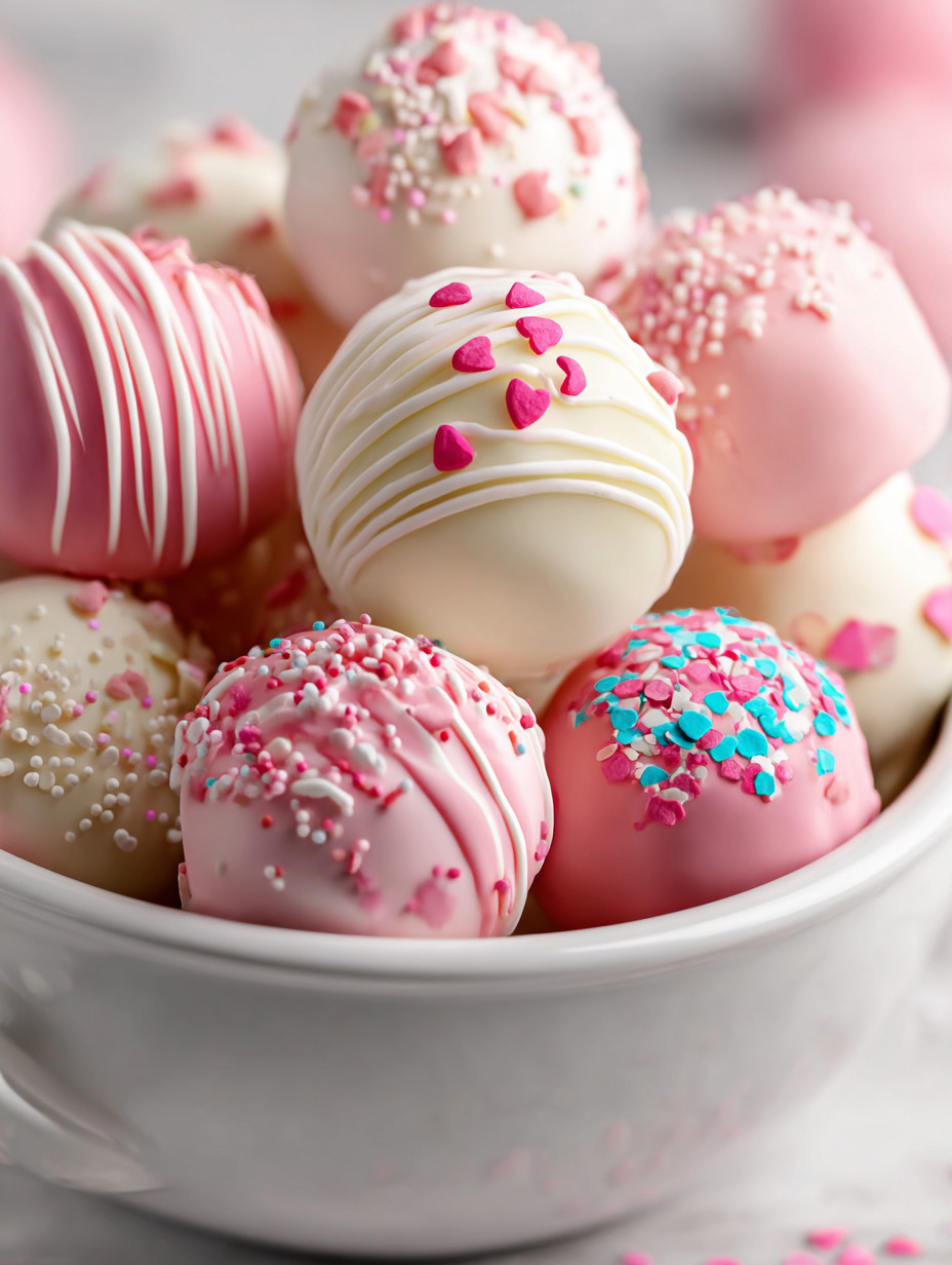 Ein weißer Kugelkuchen mit Pink-Farbgebung und Puderzucker.