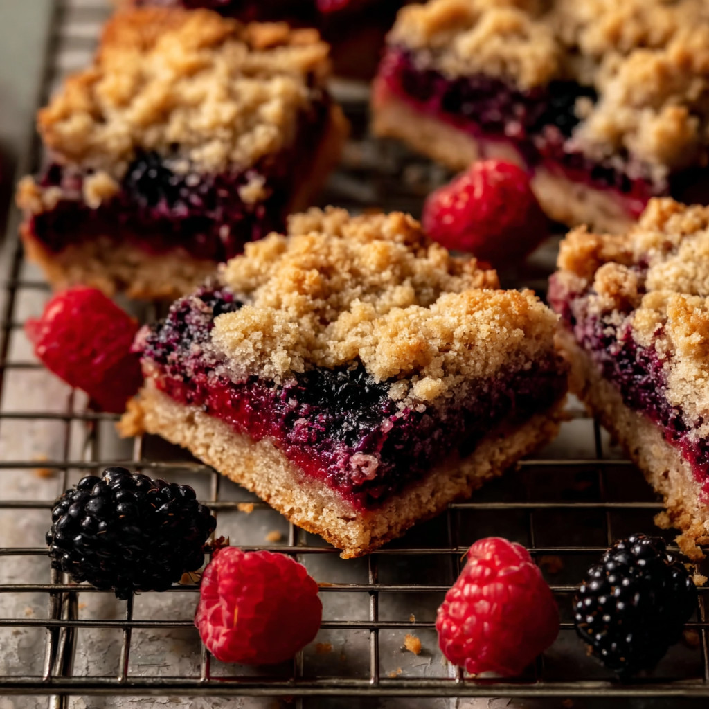 Eine Tafel mit zwei Stücken von Cake, die mit Raspberry und Blaubeeren garniert sind.
