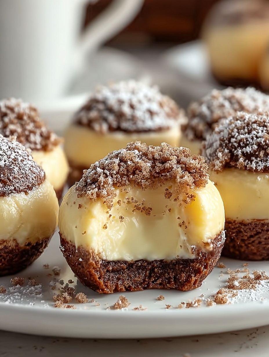 Eine Platte mit sechs Eiscreme-Kuchen, die mit Zucker bestreut sind.