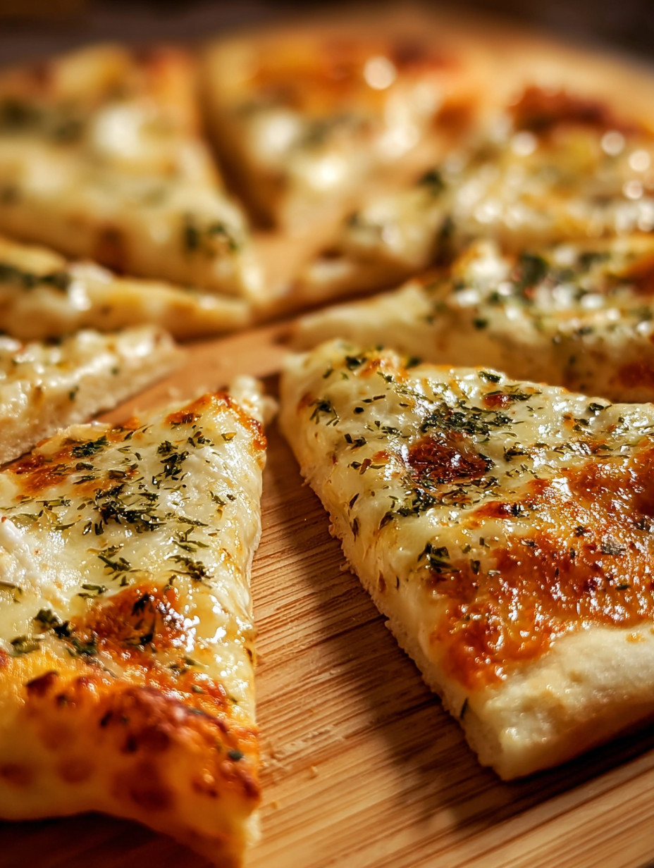 Eine Schicht von Pizza mit Zwiebeln und Käse auf einem Holzbrett.