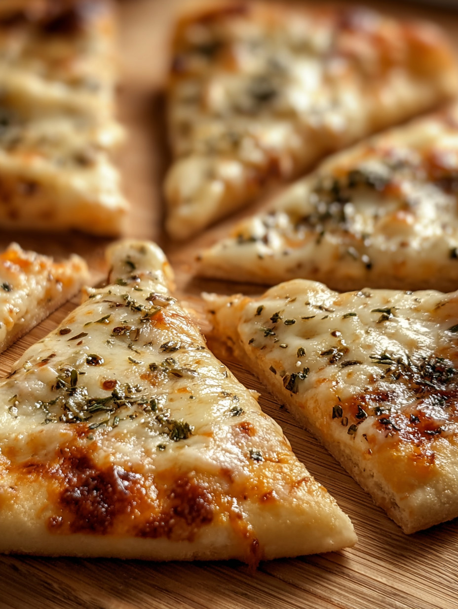 Eine Schüssel mit sechs Scheiben Pizza auf einem Tisch.