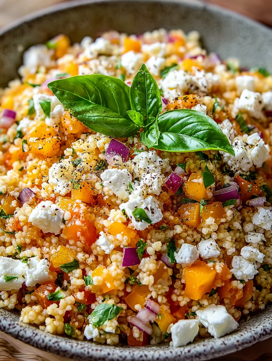 Ein Bild von einer Mischung aus Reis, Zwiebeln, Tomaten, Paprika, Basilikum und Käse.