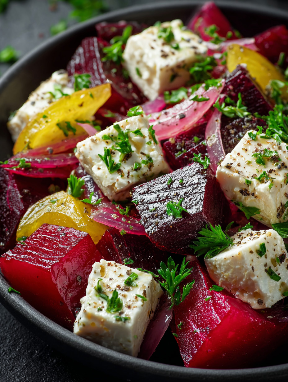 Ein schwarzes Becken mit einer Mischung aus Käse, Zwiebeln und Beeren.