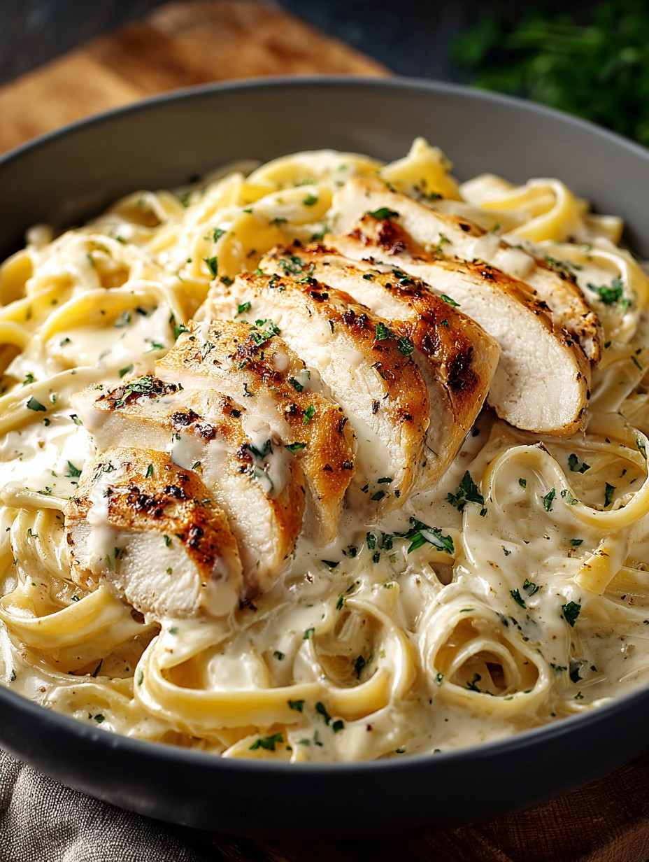 Ein Schafferzeug mit Pasta, Chicken und Zwiebeln.