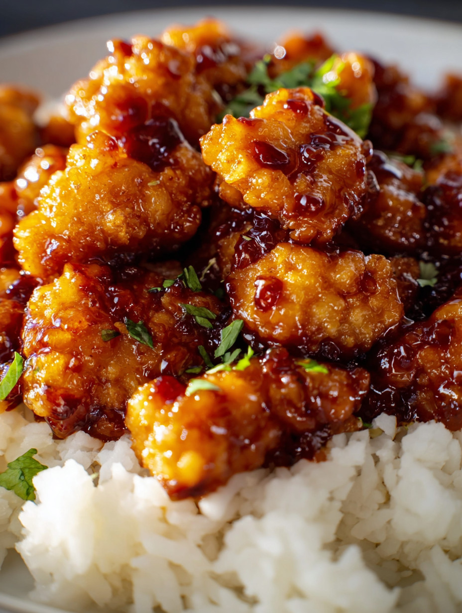 Ein Bild von einer Platte mit chinesischem Essen, das aus Kichererbsen, Sauce und Zwiebeln besteht.