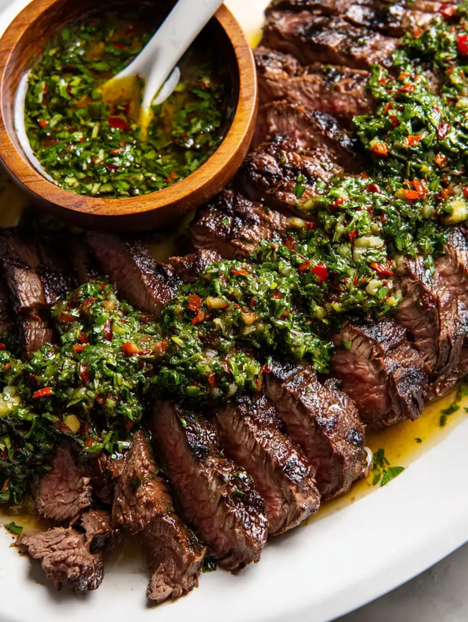 Rindersteak mit grünem Salat und einer Sauce auf einem Teller.
