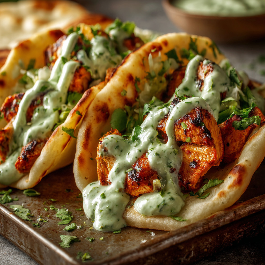 Ein Taco mit Sauce auf einem Teller.