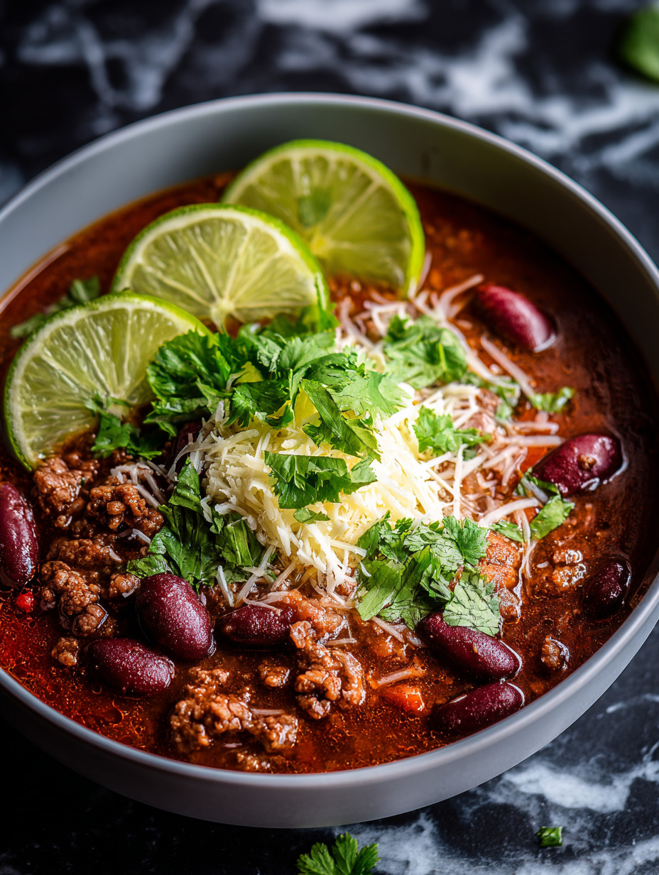 Ein Schälchen mit einer Mischung aus Kartoffeln, Tomaten, Linsen, Koriander, Chili und Beef.