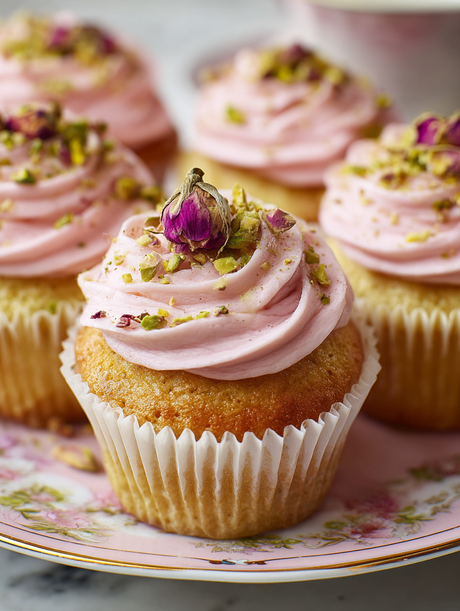 Ein weißer Becher mit einer Pink-Creme-Taschenkuche, die mit Pink-Creme und Pink-Blütenzucker bestreut ist.