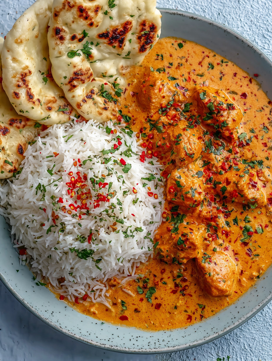 Ein Plate mit Rice, Curry und Roten Paprika.