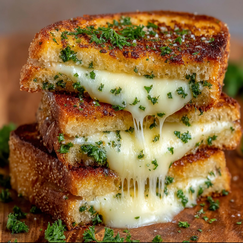 Eine Schicht von grünem Parmesan-Käse auf Toastbrot.