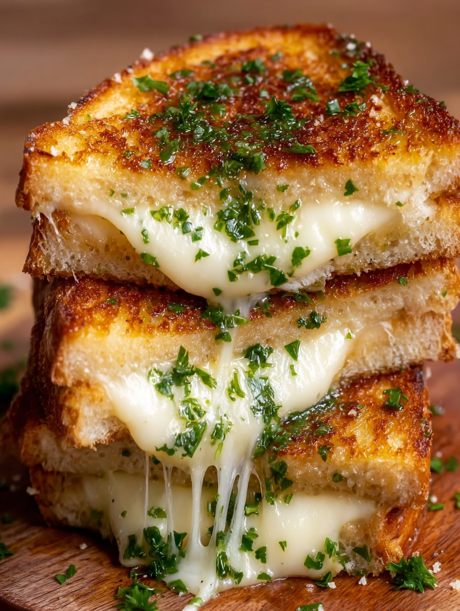 Eine Schicht von grünem Parmesan-Käse auf Toastbrot.