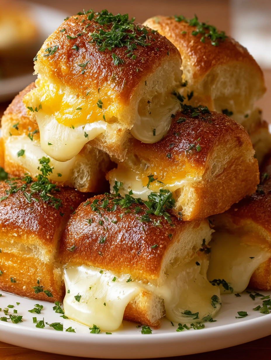 Eine Platte mit Brotstücken, die mit Käse und Kräutern garniert sind.