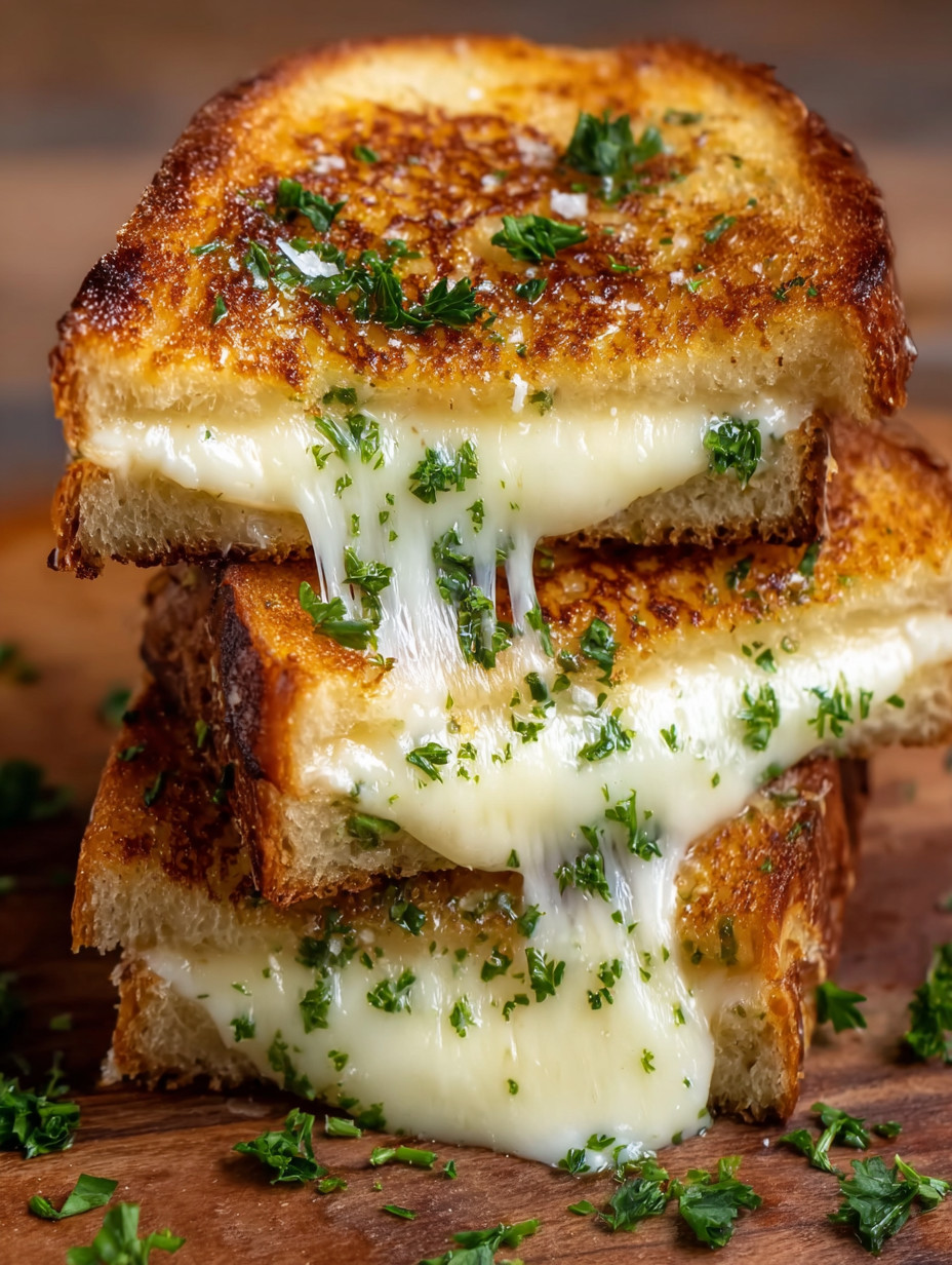 Eine Schicht von grünem Parmesan-Käse auf Toastbrot.