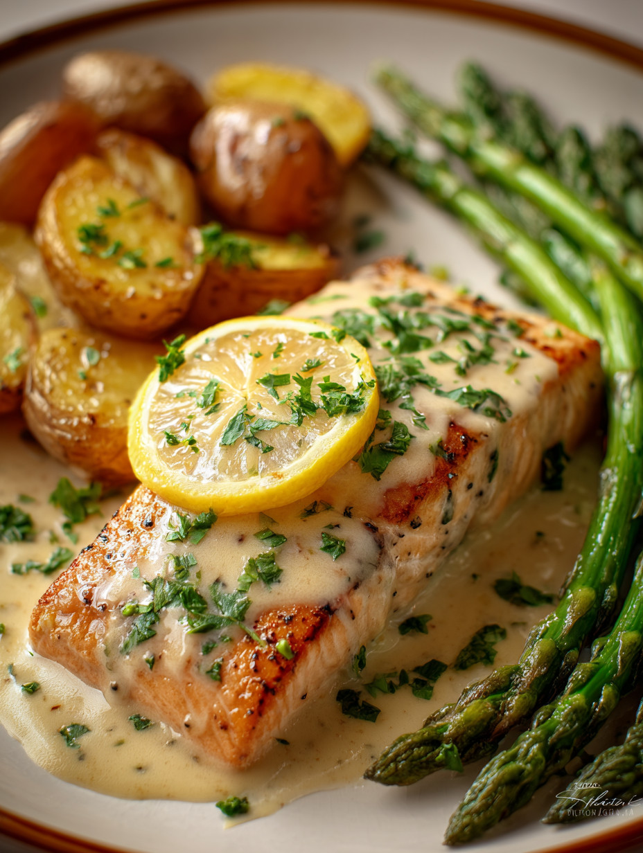 Ein Salat mit Salatgurken, Asparagus und Kartoffeln.