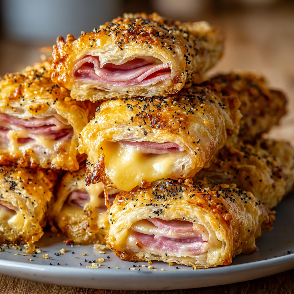 Eine Platte mit frisch zubereiteten Sandwiches, die mit Sesamkörnern und Käse garniert sind.