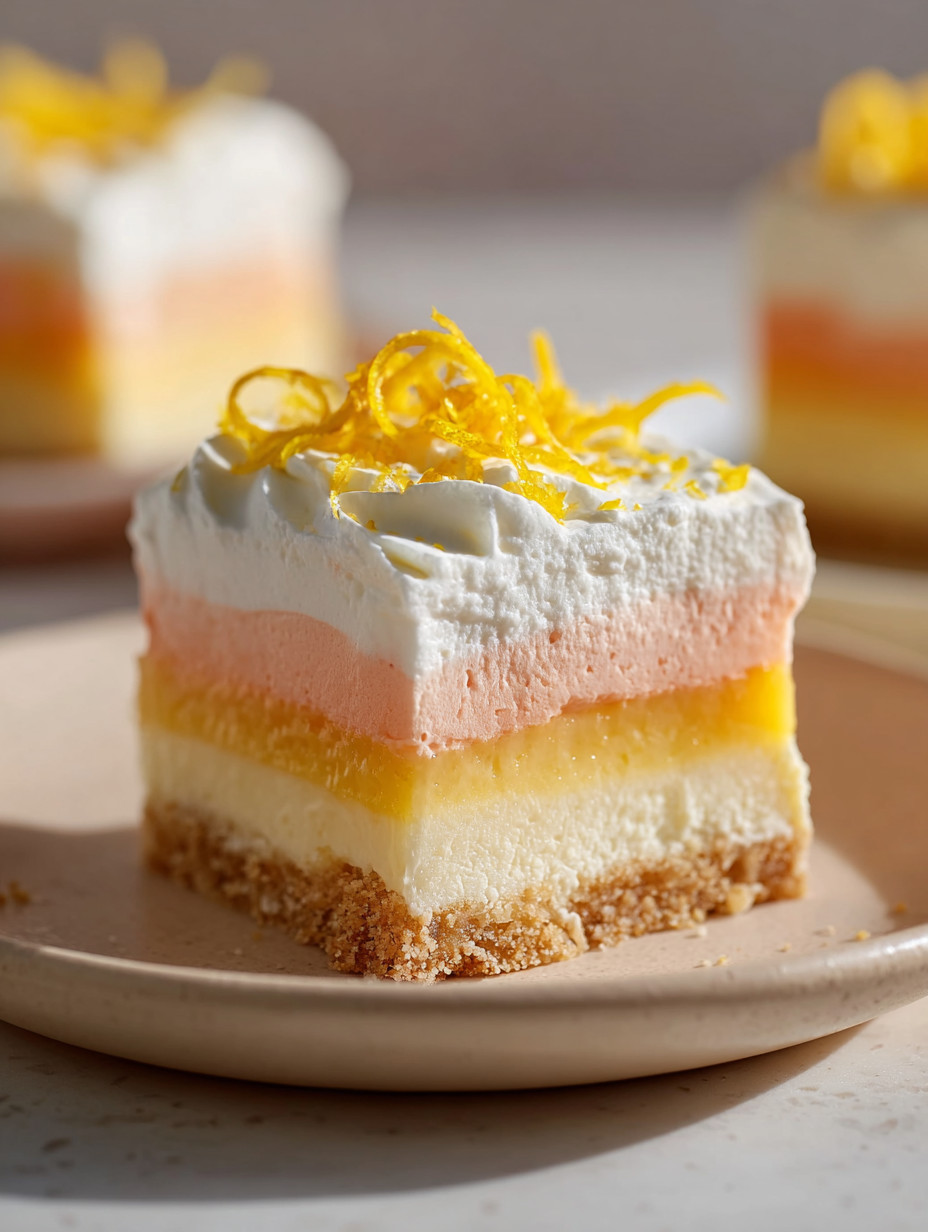 Eine Schicht von Vanille-Eis mit einer Schicht von Zitronen-Eis darauf.