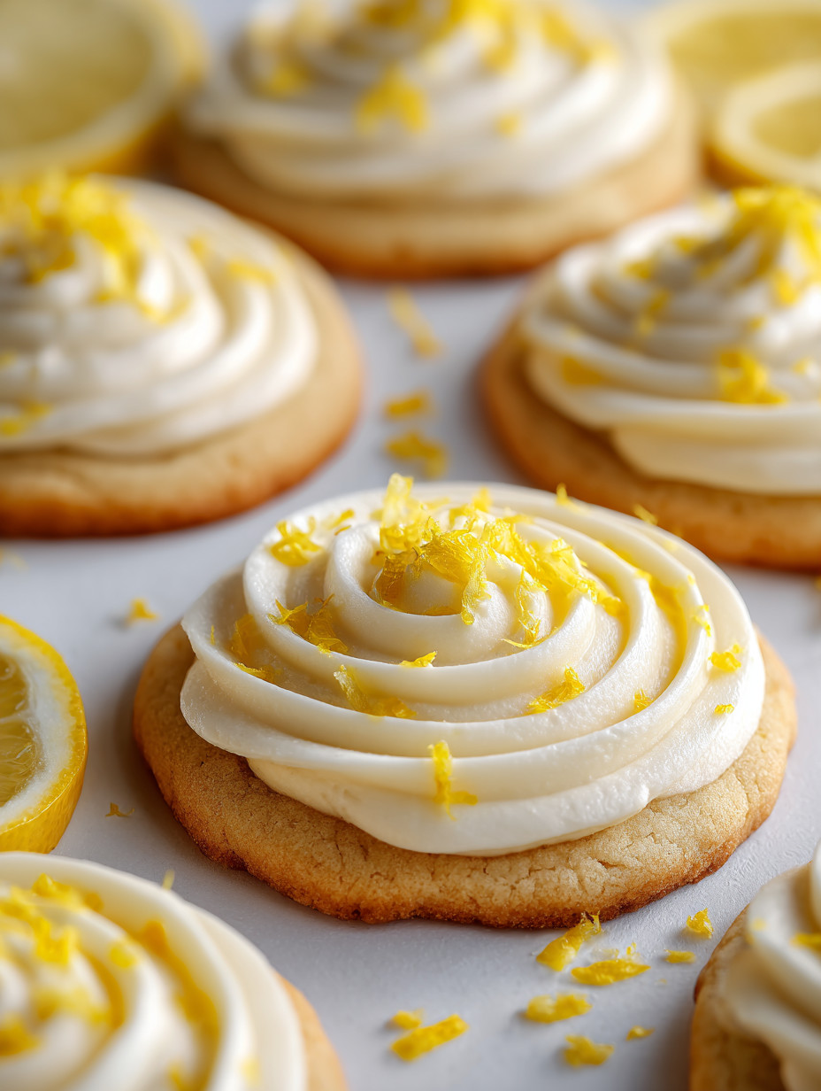 Eine Tasse mit weißen Lemonade-Cookies, die mit Zitronenrindern und Zitronen geschmolzen sind.