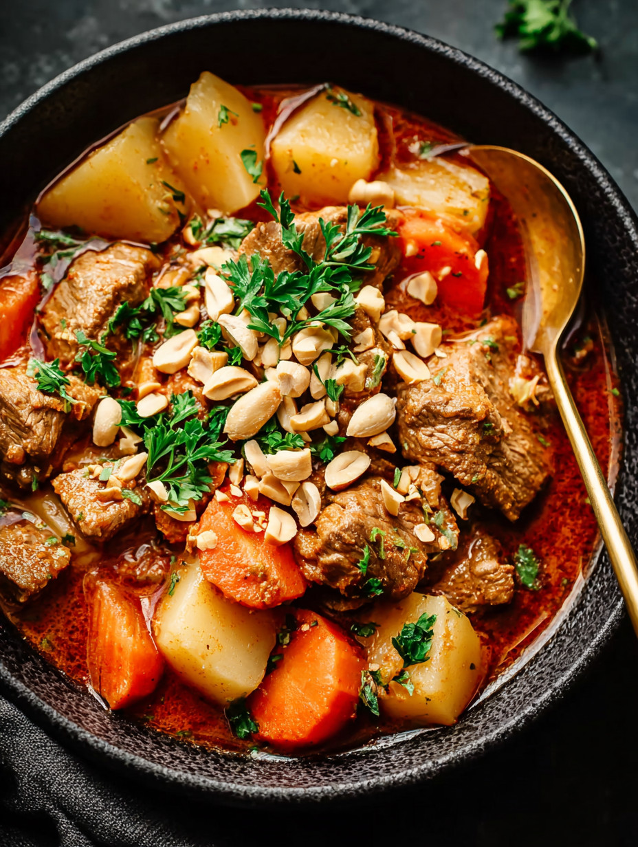 Ein Topf mit einer Mischung aus Fleisch, Nüssen, Gemüse und Gewürzen.