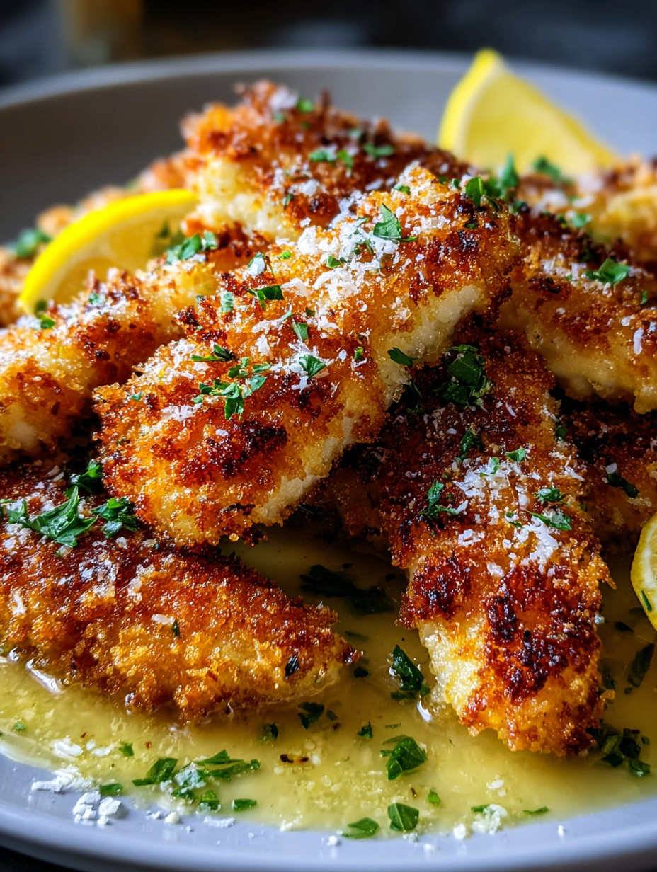 Eine Platte mit frisch zubereiteten, frittierten oder gebackenen Fischstücken, die mit Zitrone und Gewürzen garniert sind.