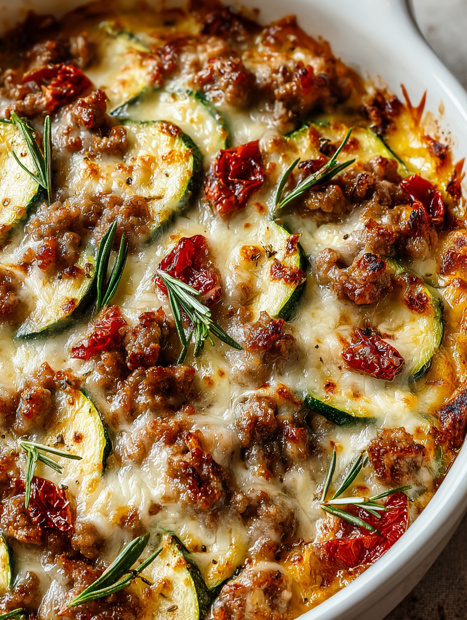 Eine Schüssel mit Zucchini und Rindfleisch.