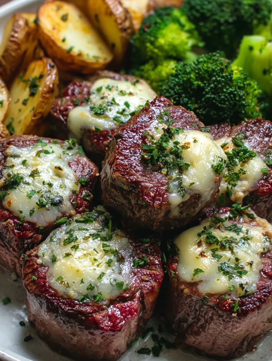 Eine Schüssel mit gegrilltem Fleisch, das mit Käse und Zwiebeln garniert ist.