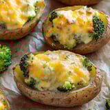 Ein Bild von Wice-Baked Potatoes mit Broccoli und Chedda.