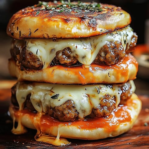 A stack of pizza burgers.