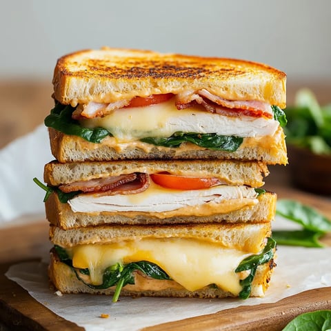 Eine Schicht aus Tomaten, Bacon und Käse auf einem Sandwich.