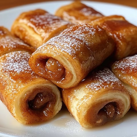 Ein weißer Teller mit Cinnamon-French-Toast-Roll-Ups darauf.