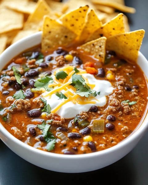 Ein weißer Teller mit einer Mischung aus Kartoffeln, Beans, Taco-Chips und Käse.