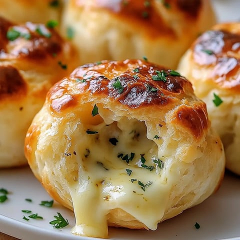 Ein weißer Teller mit Pillsbury Garlic Cheese Bombs darauf.
