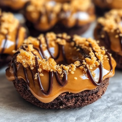 Ein Donut mit Schokoladensoße und Walnussstreusel.