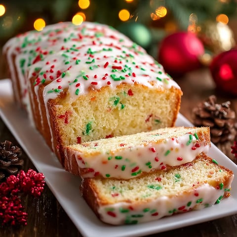 Eine Tafel mit einer halben Scheibe von einer weißen und grünen Kuchenart, die mit Baumkirschen und anderen Zutaten geschmückt ist.