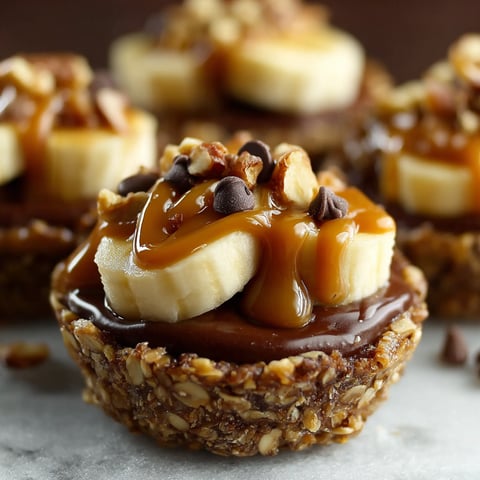 Ein Dessert mit Bananen, Walnuss und Schokolade auf einem Teller.