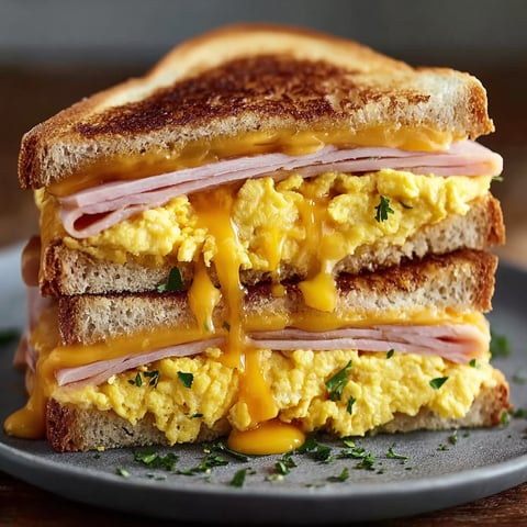 Eine Schicht aus Eiern und Käse auf einem Toast.